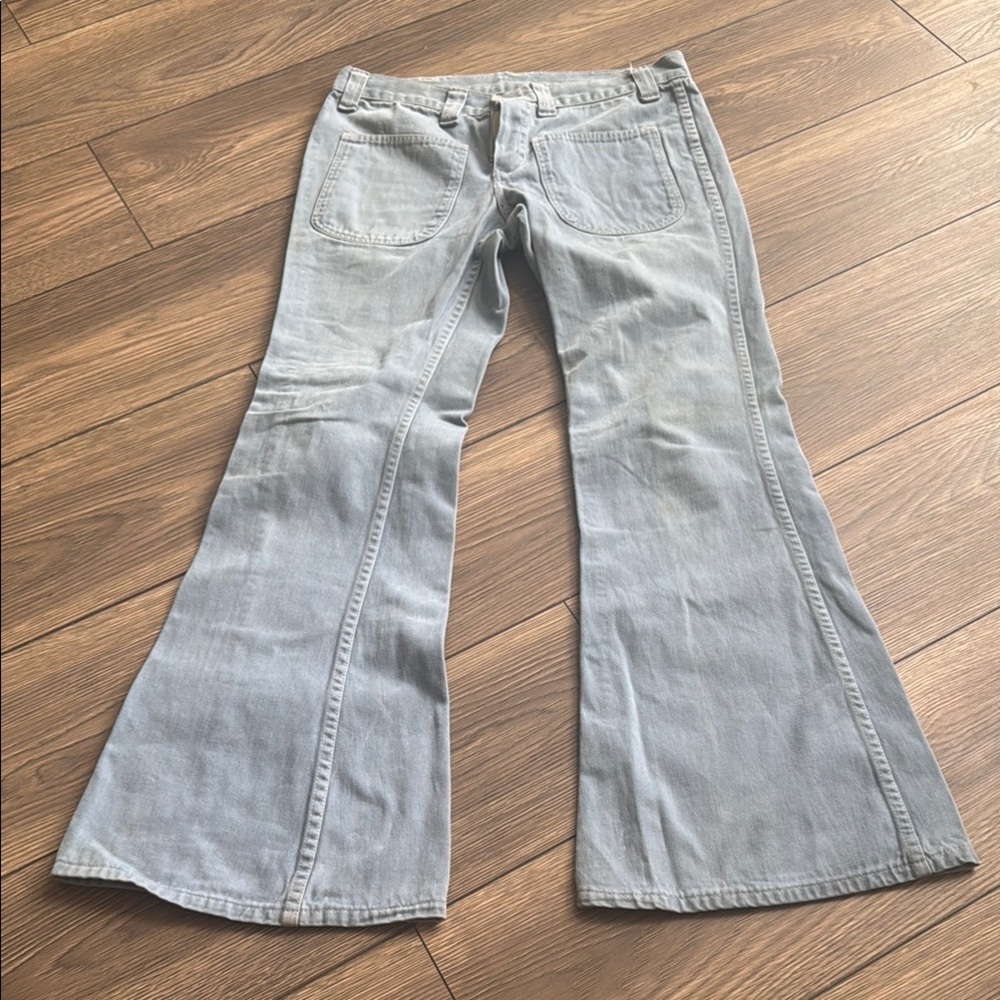 light blue "Hillbilly" bell bottoms flared jeans from the 1960s & 1970s disco